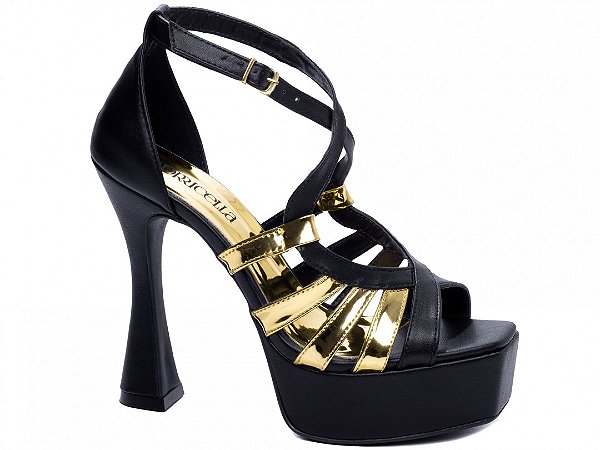 Sandália Feminina Meia Pata TORRICELLA Preto e Dourado