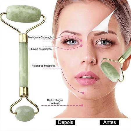 Rolos Massageadores Pedra de Jade Massagem Facial Anti Rugas com 03 Kits