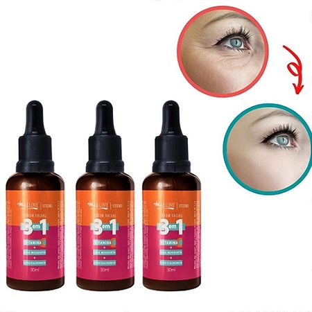 Sérum Facial 03 em 01 Vitamina com Rosa Mosqueta Ácido Hialurônico 30ML Max Love