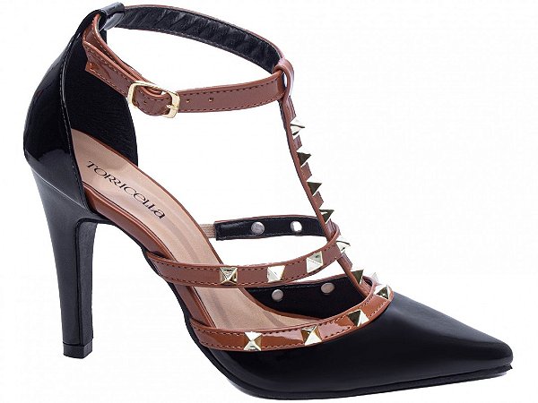 Sapato Scarpin TORRICELLA Fivela Verniz Preto Marrom