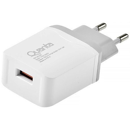 Adaptador de Tomada USB Quanta 1 Saída Bivolt Branco com Cinza