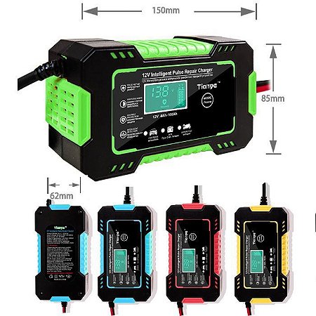 Carregador de Bateria para Veículos Tela de Interruptor de Toque de 12V Multi-Função 6A Pulse Repair LCD