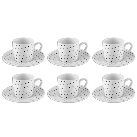 Jogo de Xícaras para Café de Porcelana com Pires Petit 90ml 12 peças ETILUX