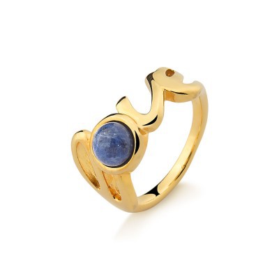 Anel Semijoia Folheado a Ouro com Pedra Natural Sodalita