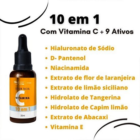Sérum Facial Vitamina C 10 em 01 Com Vitamina C Mais 9 Ativos Max Love 30ml Pronto Entrega Kit com 03 Unidades