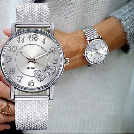 Relógio Feminino XS Fashion Wild Lady com Pulseira de Malha Metal