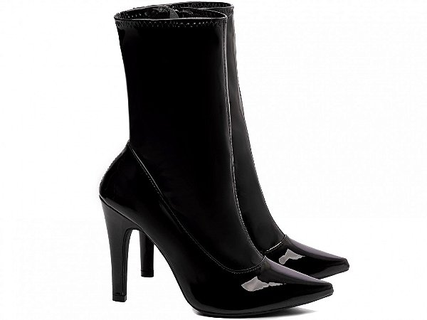 Bota Feminina TORRICELLA Preto Bico Fino Verniz Stretch