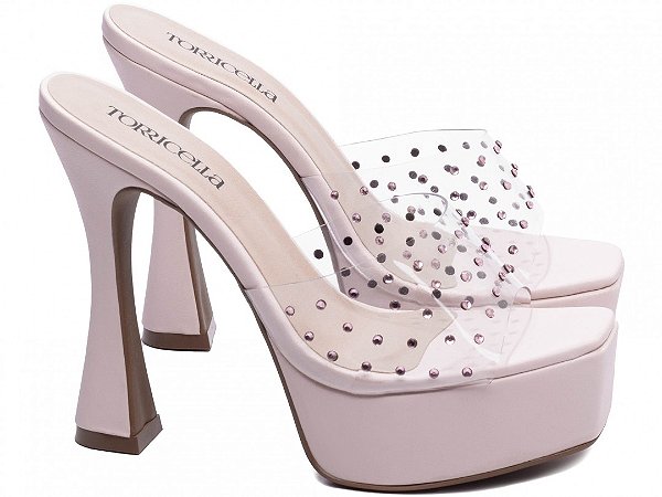 Tamanco Feminino TORRICELLA Meia Pata Rosa Vinil Transparente com Apliques