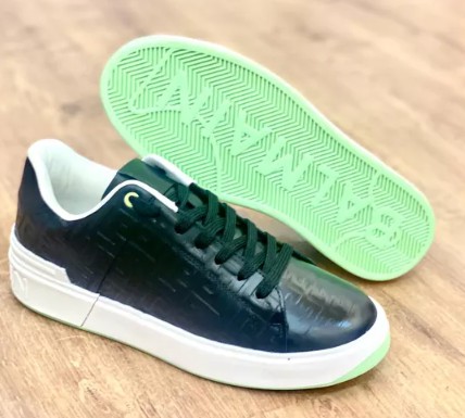 Tênis Masculino BALMAIN Preto com Verde em Couro