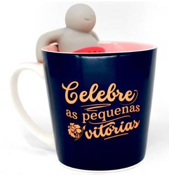 Caneca de Cerâmica Celebre as Pequenas Vitórias com Infusor de Chá 350ml ZONA CRIATIVA