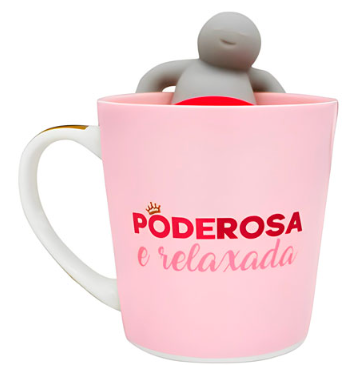 Caneca de Cerâmica Poderosa e Relaxada com Infusor de Chá 350ml ZONA CRIATIVA