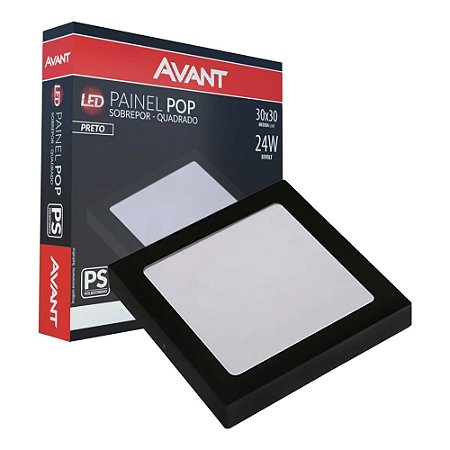 Luminária Plafon 24W LED 6500K Quadrado 291x291x29mm de Sobrepor Bivolt Pop Preto AVANT