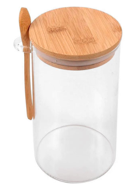 Pote de Vidro Borossilicato com Tampa e Colher de Bambu 08x15cm CASA AMBIENTE