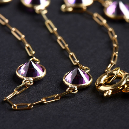 Pulseira de Ouro Amarelo com Pedra de Zirconia Roxo