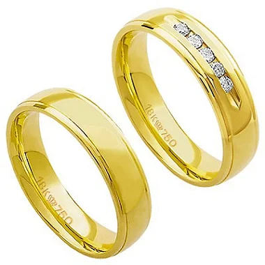 Aliança Anatômica de Ouro 18k 750 Largura 5.00mm Altura 1.70mm / Aliança Anatômica de Ouro 18k 750 com 15 Brilhantes de 2.25 Pontos Largura 5.00mm Altura 1.70mm