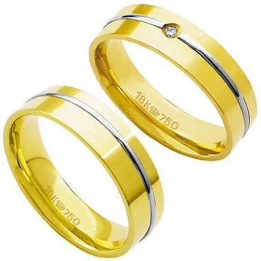 Aliança Anatômica de Ouro e Ouro Branco 18k 750 Largura 5.50mm Altura 1.50mm / Aliança Anatômica de Ouro e Ouro Branco 18k 750 com 1 Brilhante de 2.25 Pontos Largura 5.50mm Altura 1.50mm