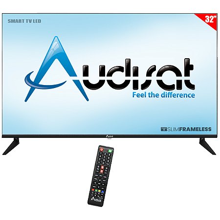 Smart TV LED 32" AUDISAT AD-32 Full HD Android TV Wi-Fi com Conversor Digital Preto