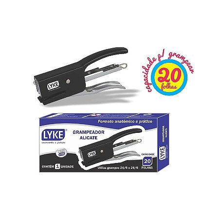 Grampeador Alicate Metal 20 Folhas LYKE Preto