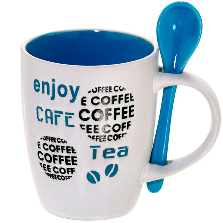 Caneca de Cerâmica Enjoy com Colher 325 ml MABRUK 02 Unidades