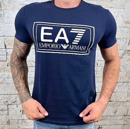 Camiseta Masculina ARMANI Empório Armani Azul Marinho Detalhe Branco