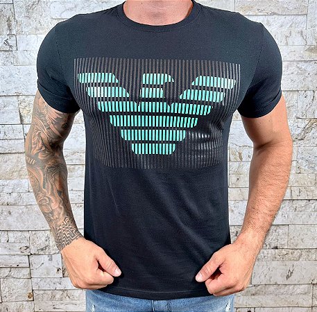 Camiseta Masculina ARMANI Preto Logo Trapelato