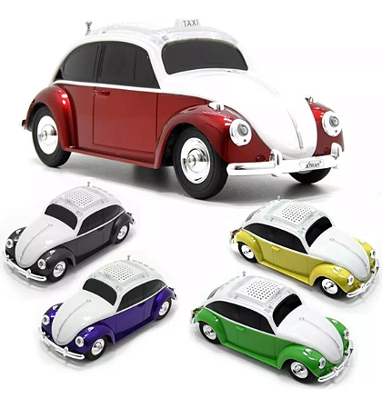 Caixinha de Som FUSCA com Bluetooth Usb Cartão SD Rádio FM