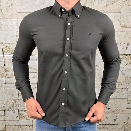 Camisa Masculina TH Manga Longa Cinza Escuro