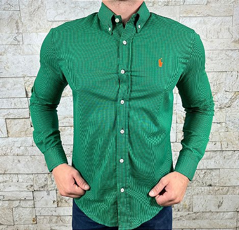 Camisa Masculina RL Manga Longa Verde NIágara Micro Xadrez