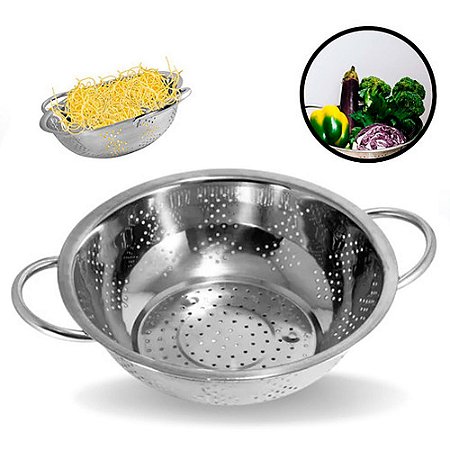 Escorredor de Macarrão Massas em Inox 23 cm