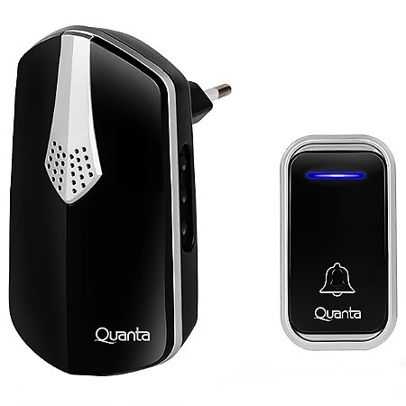 Campainha sem Fio QUANTA com 38 Melodias Bivolt Preto com Prata