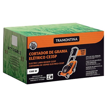 Cortador de Grama TRAMONTINA 1300W 127 Volts com Recolhedor Rígido Laranja
