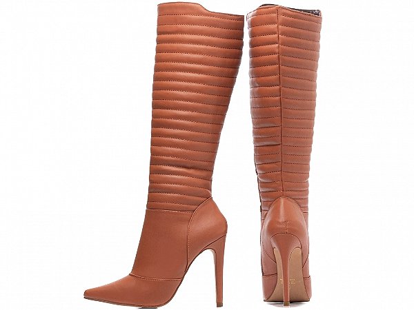 Bota Feminina TORRICELLA Bico Fino Salto 12 Cano Alto Caramelo