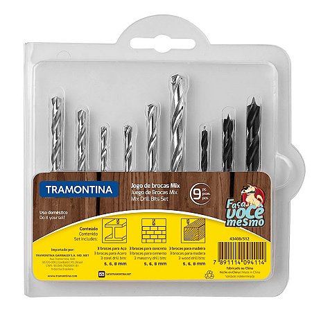 Jogo de Brocas para Concreto/Metal/Madeira de 05 a 08mm com 09 Peças TRAMONTINA