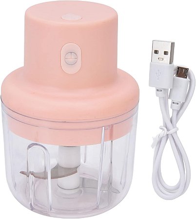 Mini Cortador USB para Alimentos 250 ml Elétrico à Prova D’água com Lâmina em Aço Inoxidável Rosa