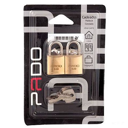 Cadeado Latão 20 mm com 02 Cadeados com 04 Chaves Segredo Único Pado