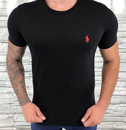 Camiseta Masculina RL Preto Básica Logo Vermelho