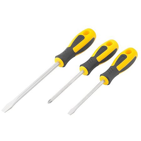 Jogo Chave de Fenda + Philips com 03 Peças com Ponta Magnetizada Cabo Emborrachado Amarelo VONDER