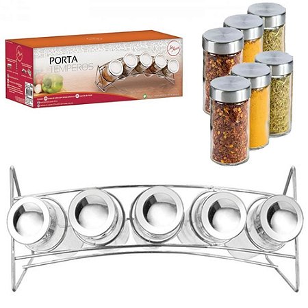 Porta Tempero em Vidro com 06 Peças Aramado 90 ml