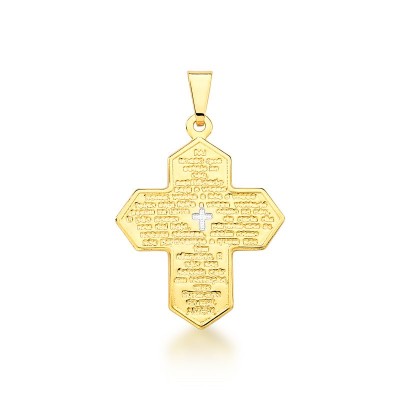 Pingente Semijoia Folheado a Ouro Crucifixo Oração Pai Nosso