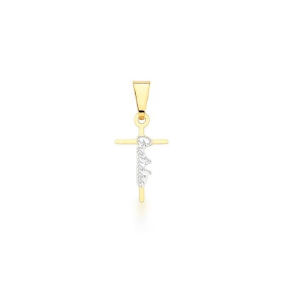 Pingente Semijoia Folheado a Ouro Crucifixo para Oração Pai Nosso
