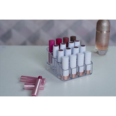 Organizador de Cosméticos 11,2x11,2x7,5cm em Cristal com 16 Divisões Compacto DELLO