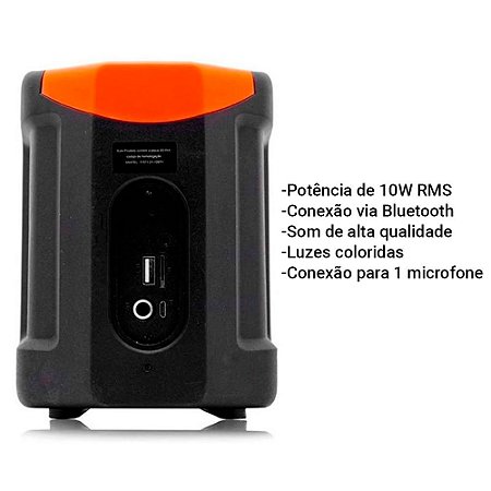 Caixa de Som GRASEP D-3142 Bluetooth LED Pen Drive Cartão Rádio FM Microfone