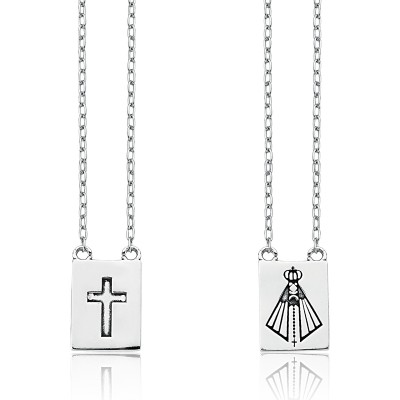 Escapulário de Prata 925 Cruz Nossa Senhora Aparecida 60cm