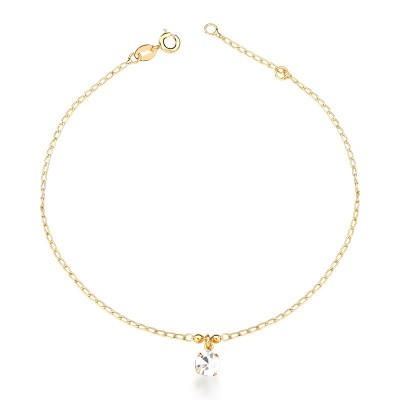 Tornozeleira Semijoia com Pingente Pedra Cristal 25cm Folheado a Ouro