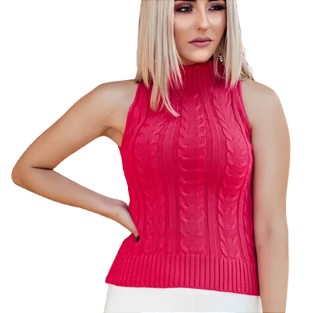 Blusa Regata Tricot com Detalhes em Alto Relevo Tamanho Único Rosa