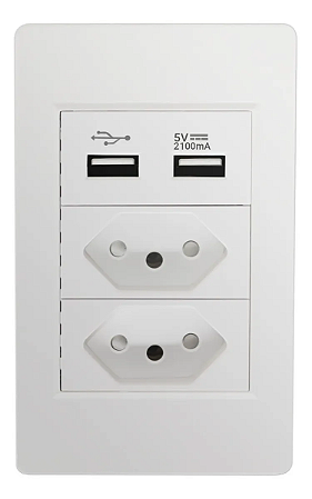 Tomada com Entrada USB Carregador Universal Duplo