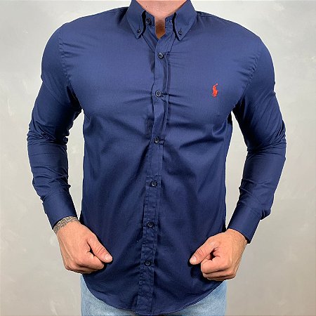 Camisa Masculina PRL Manga Longa Azul Escuro