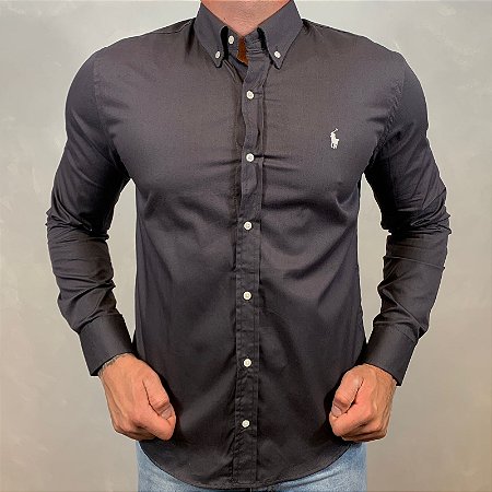 Camisa Masculina PRL Manga Longa Marrom