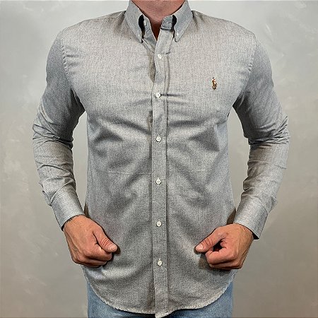 Camisa Masculina PRL Manga Longa Cinza