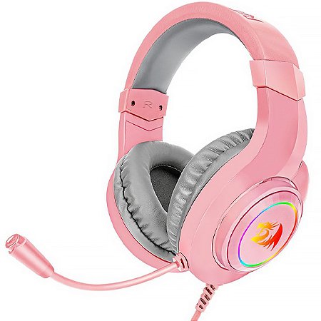 Games - Headset Gaming REDRAGON Hylas H260P-RGB com USB / 3.5 mm para PC / PS4 / Xbox e Nintendo Switch Rosa com Cinza